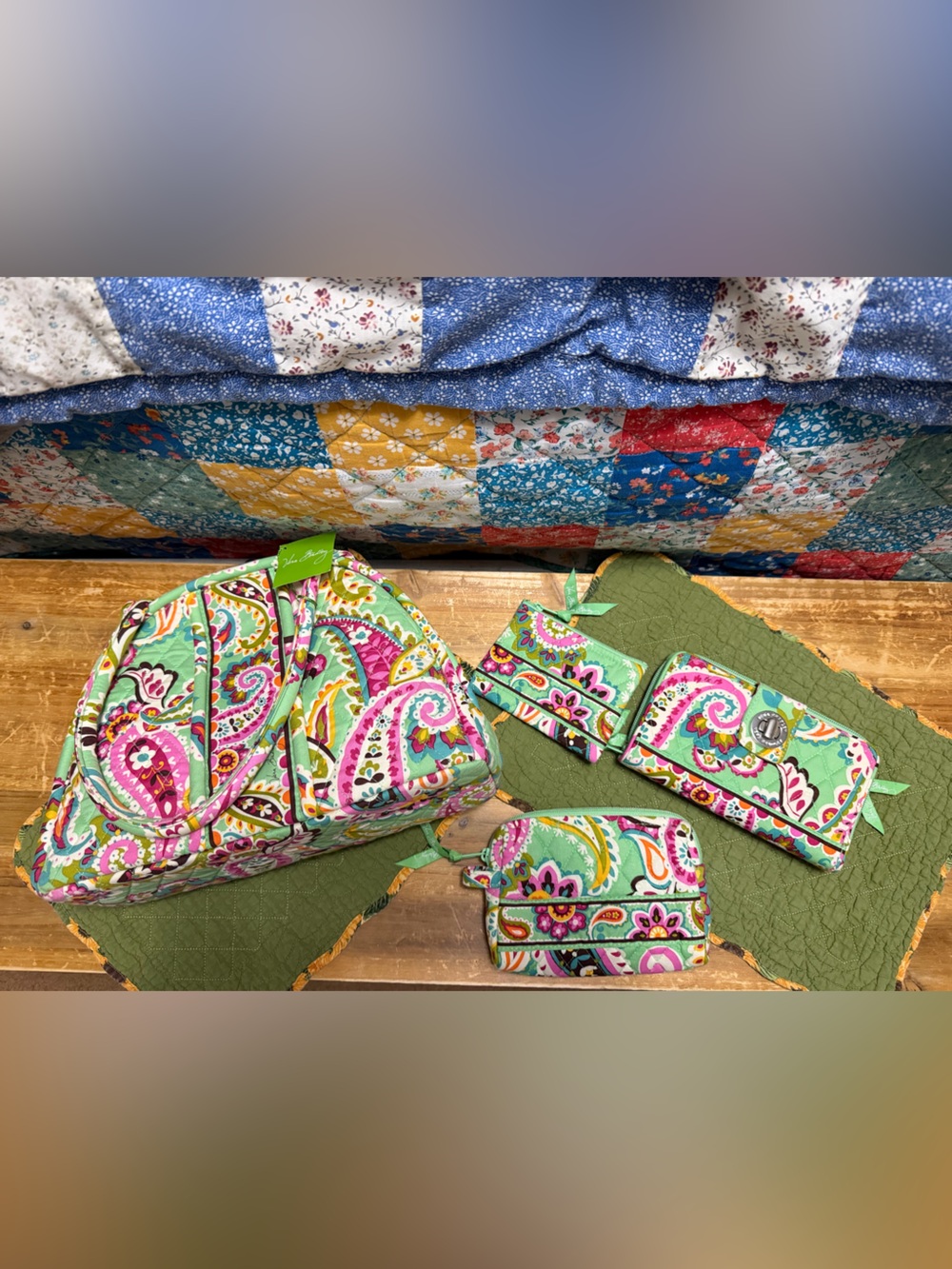 Mint Paisley Quilted Travel Set - 4 Piece